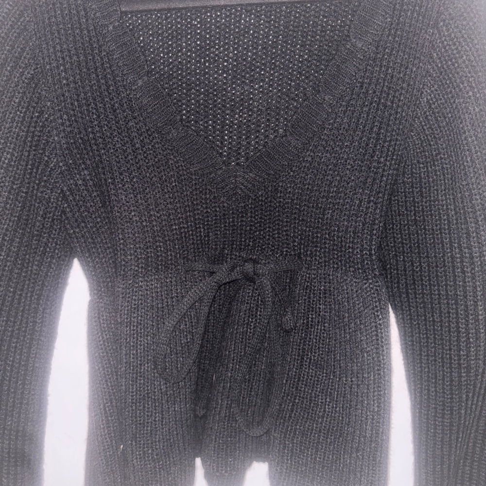 Viral TikTok Black Knit Sweater with Tie Waist – Trendy & Cozy